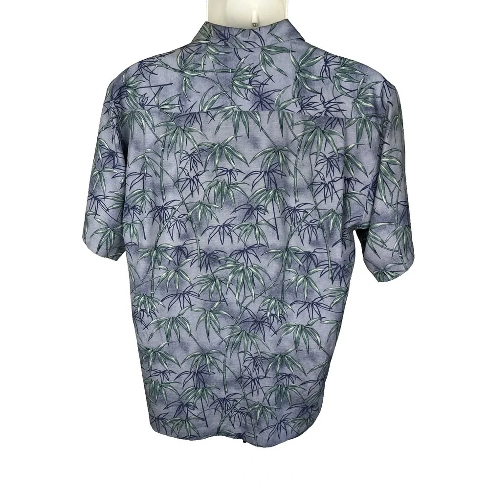 Tommy Bahama Men's Silk‎ Hawaiian Shirt Blue Palm Print Short Sleeve Button-Up M